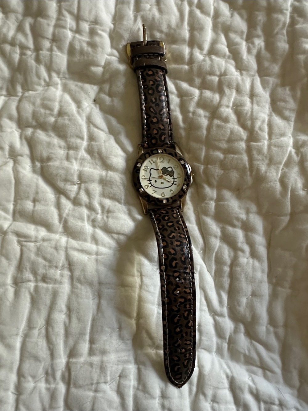 Hello Kitty Brown Leopard-Print Watch with White Dial